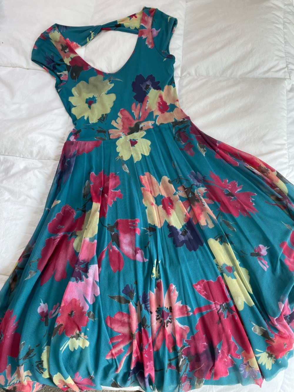 Weston Wear by Anthropologie Teal Floral Twirl dress Sz med
